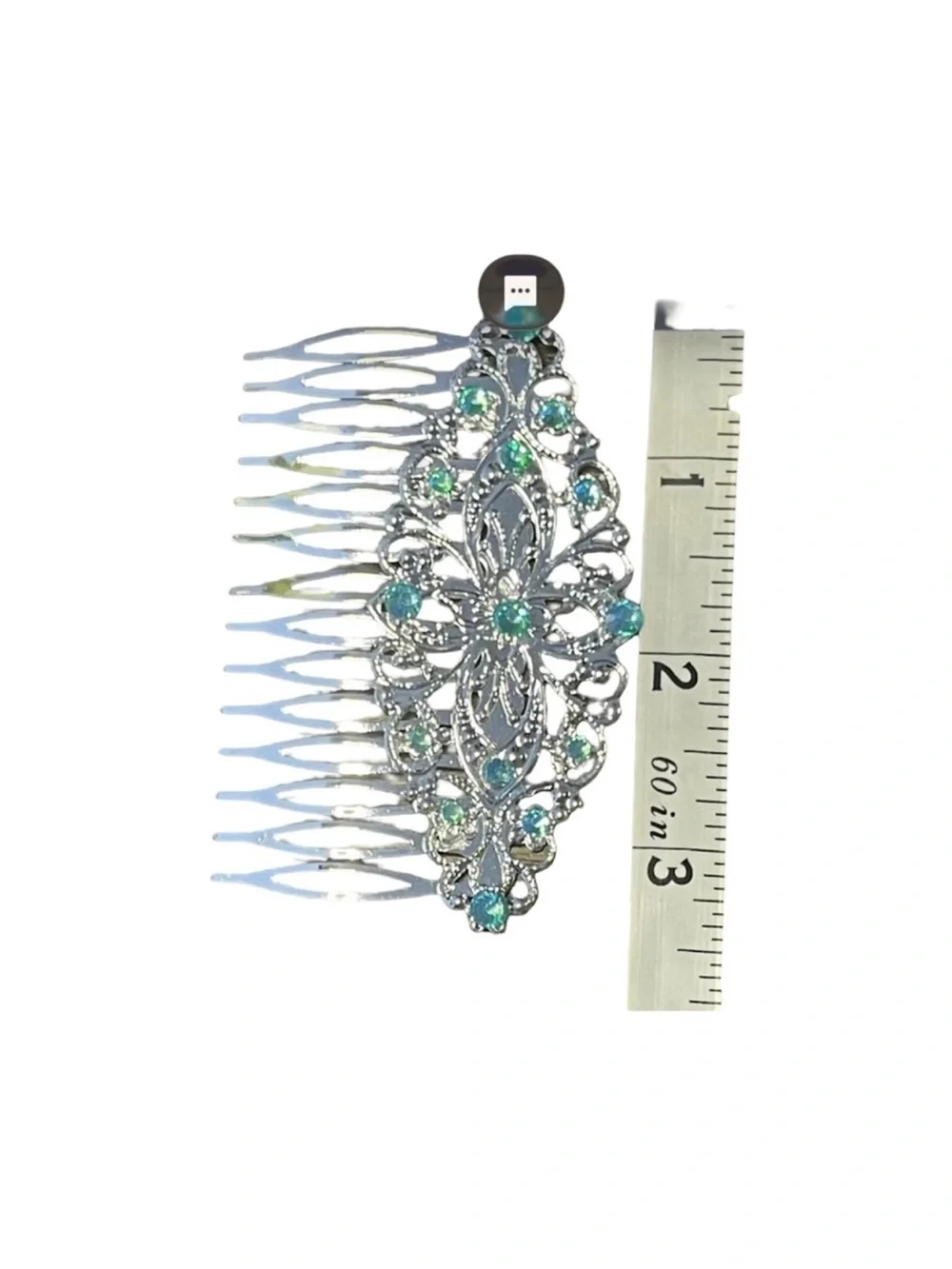 Elegant Aqua Silver  Hair Comb 3.5”FINAL PRICE DROP